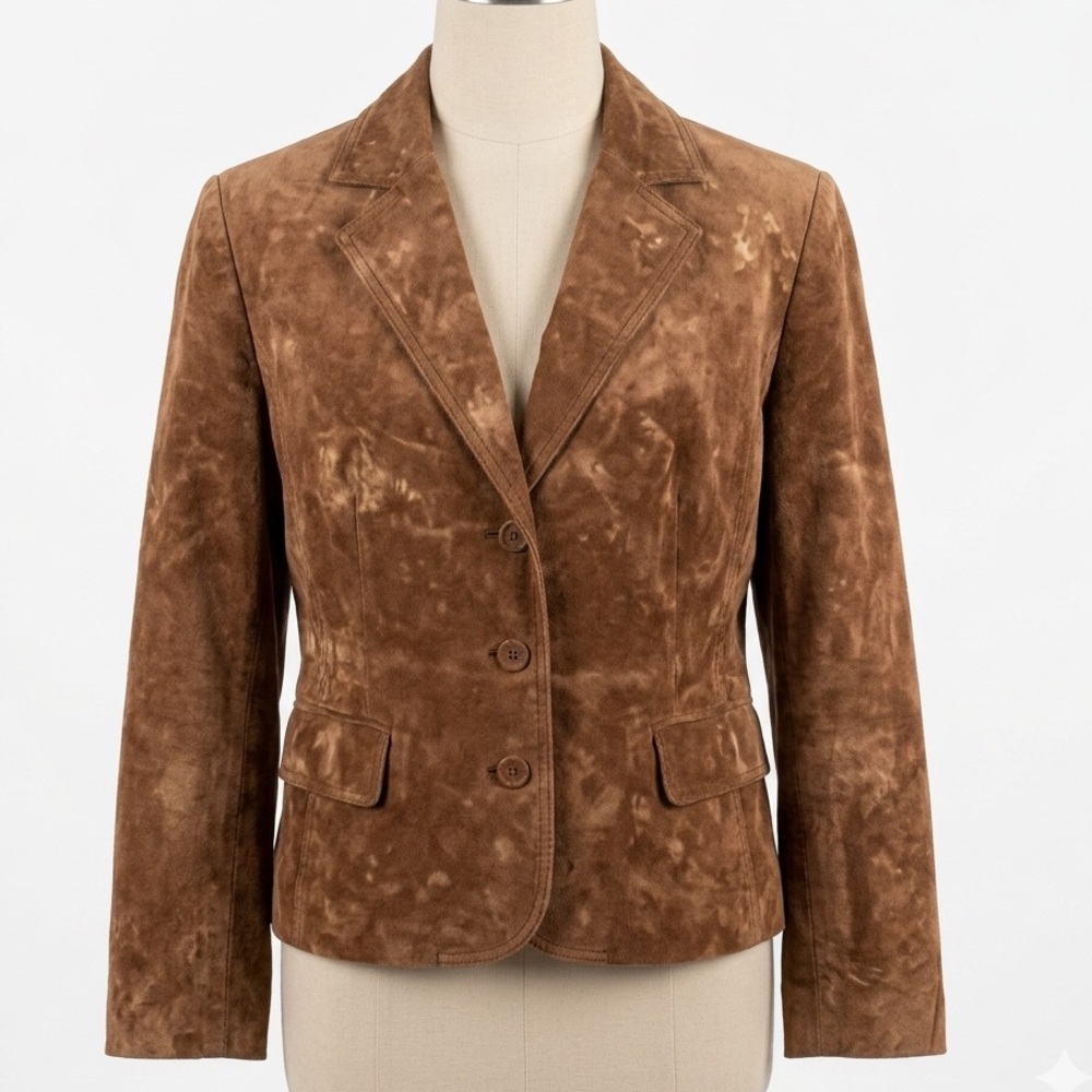 NY & CO 14 Unisex Preppy Brown Leather Blazer